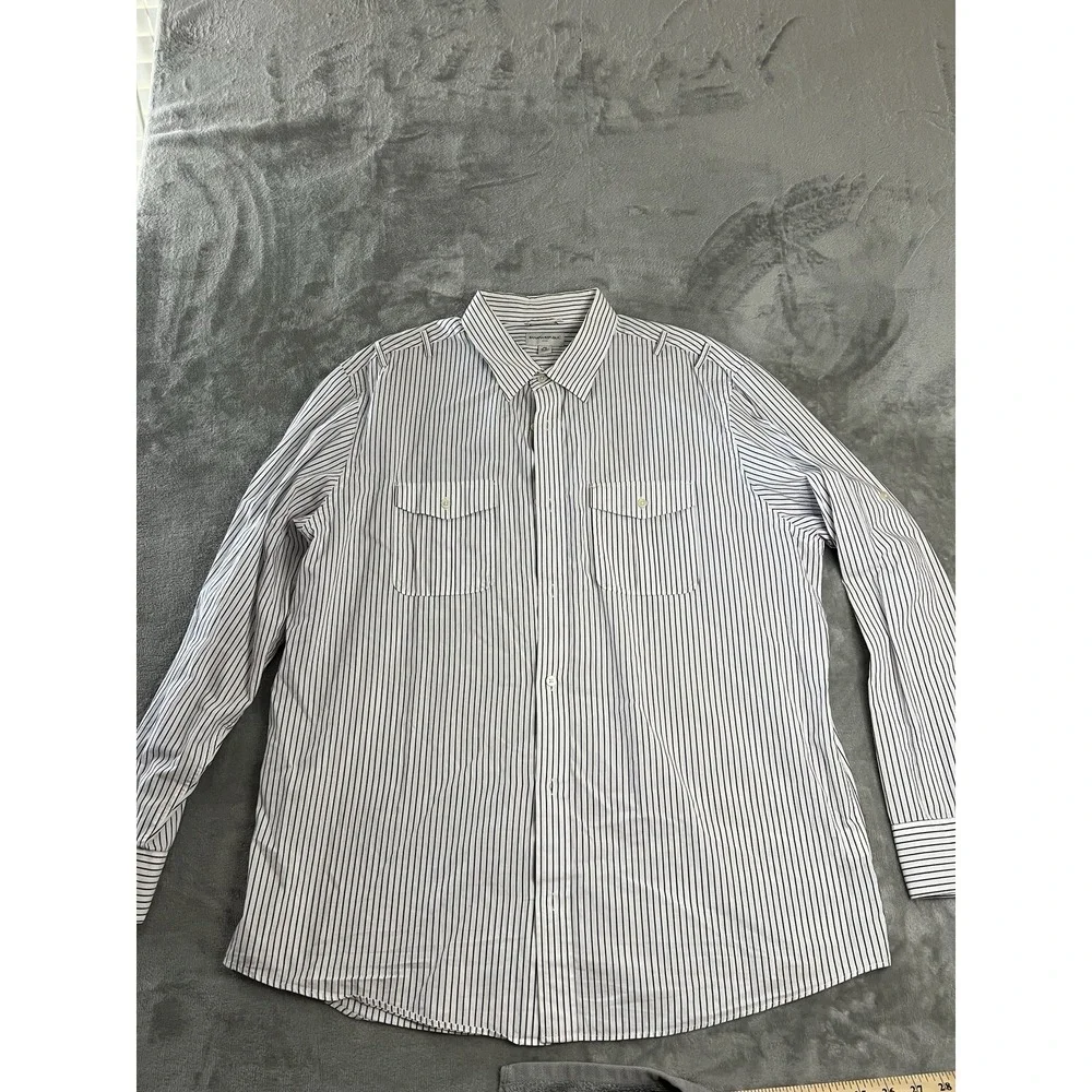 Banana Republic Mens Shirt XXL White Blue Striped Button Up Long Sleeve